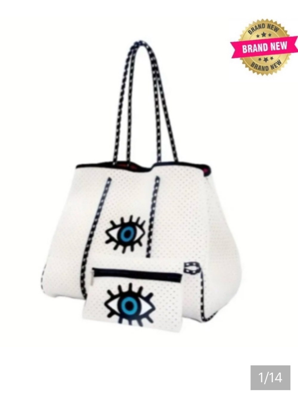 EVIL EYE Neoprene Tote Bag w/Small Zipper POUCH